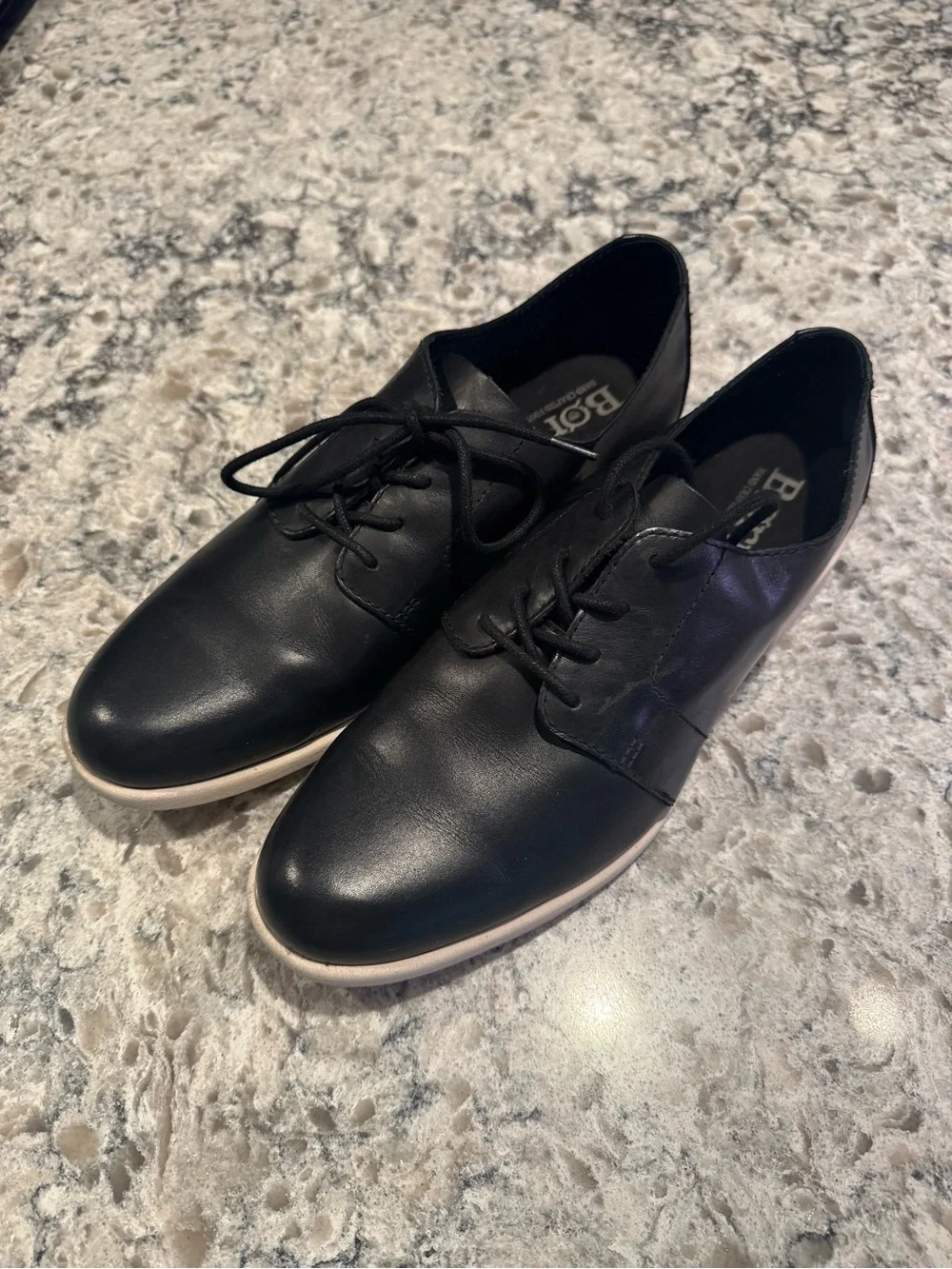 Born Women's Black Lace-Up Leather Flats with Cream Sole